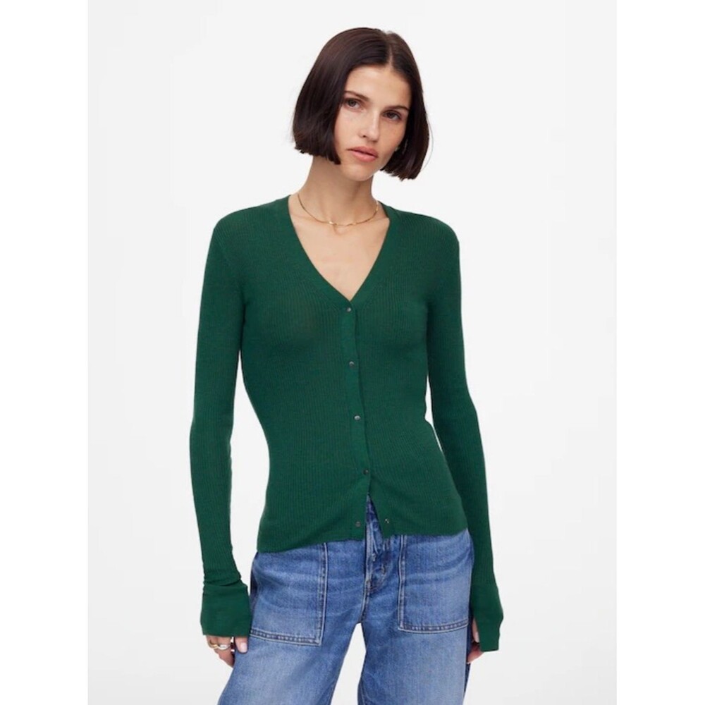 Madewell Merino Wool-Silk Blend Cardigan Sweater Mallard Green Size XS